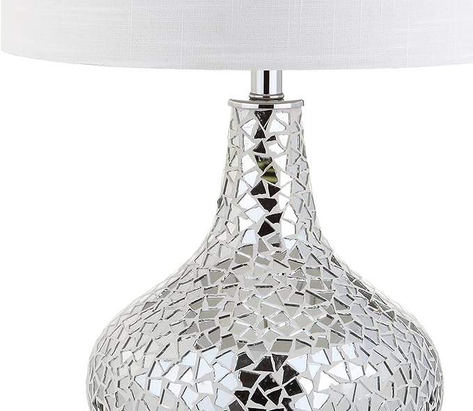 JONATHAN Y JYL1056A Emilia 26" Mirrored Mosaic LED Table Lamp Contemporary Glam Bedside Desk Nightstand Lamp for Bedroom Living Room Office College Bookcase LED Bulb Included, Silver