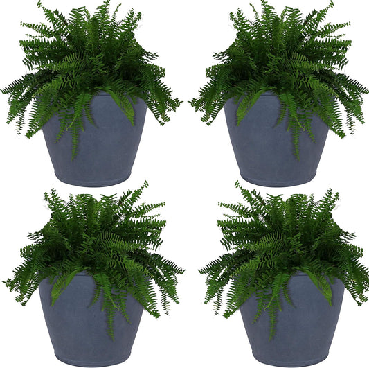 Sunnydaze 24-Inch Anjelica Large Plastic Pot for Plants - Outdoor Polyresin Round Planter with Drillable Drainage Holes - Slate - 4pk