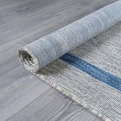 Bordered Outdoor Rug 8x10 Washable Outside Carpet for Indoor Patio Porch Waterproof Easy Cleaning Non Shedding Area Rugs Silver Gray - Blue 8 x 10