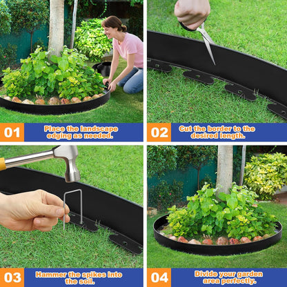 4 Inch x 33 FT (Multiple Sizes Available) Landscape Edging, Garden Edging Borders with 40pcs Upgrade Stakes, Flexible No Dig Plastic Garden Border for Lawn, Landscaping, Flower Beds, tree and Yard