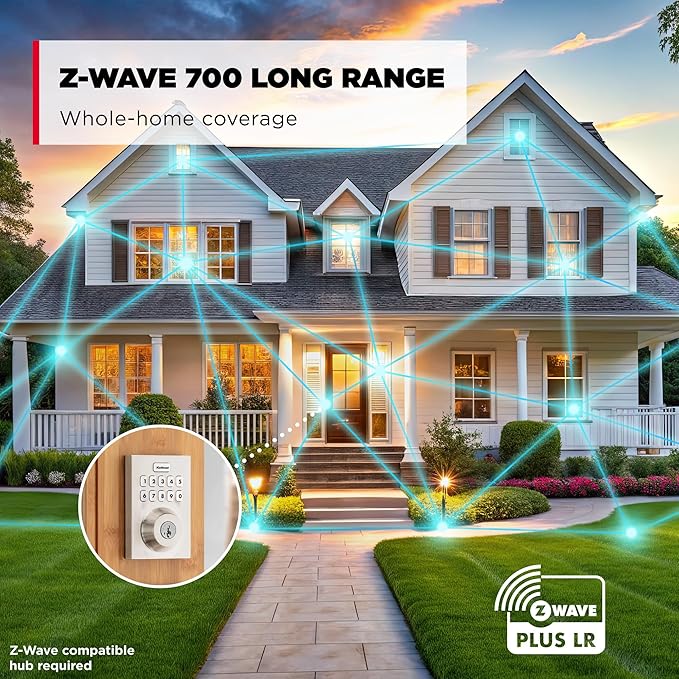 Kwikset Home Connect 620 Smart Lock Deadbolt with Z-Wave Technology, Works with Ring Alarm, Samsung Smartthings and More, Z-Wave Hub Required, Contemporary Design in Satin Nickel