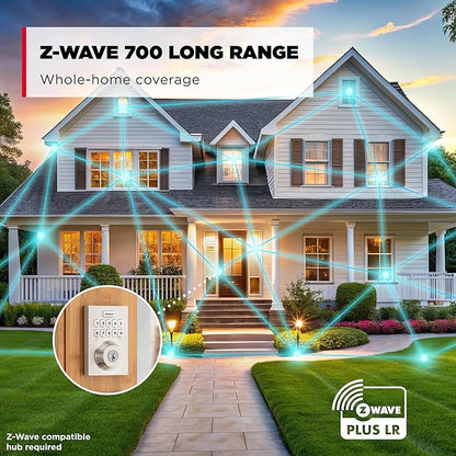 Kwikset Home Connect 620 Smart Lock Deadbolt with Z-Wave Technology, Works with Ring Alarm, Samsung Smartthings and More, Z-Wave Hub Required, Contemporary Design in Satin Nickel
