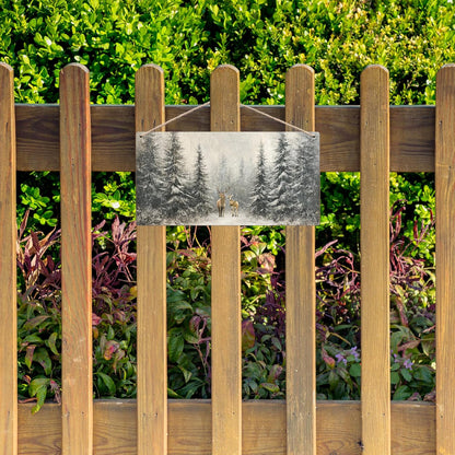 Winter Pine Tree Deer Wooden Sign, 12x6 inches, Rustic Wall Decor for Home, Office or Gifting