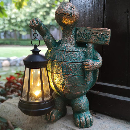 Turtle Garden Statue Outdoor Décor with Solar Lights Lantern,Turtle Solar Light Figurines Outside Decorations for Yard，Lawn,Patio, Balcony, Unique Housewarming Gifts