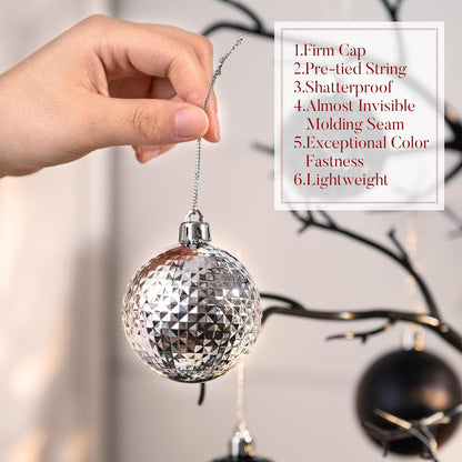 Valery Madelyn Christmas Tree Decorations Ornament Set for Fall Halloween Decor, 50ct Black and White Shatterproof Christmas Ball Ornaments Bulk, 2.36 Inches Hanging Decor for Xmas Holiday Party