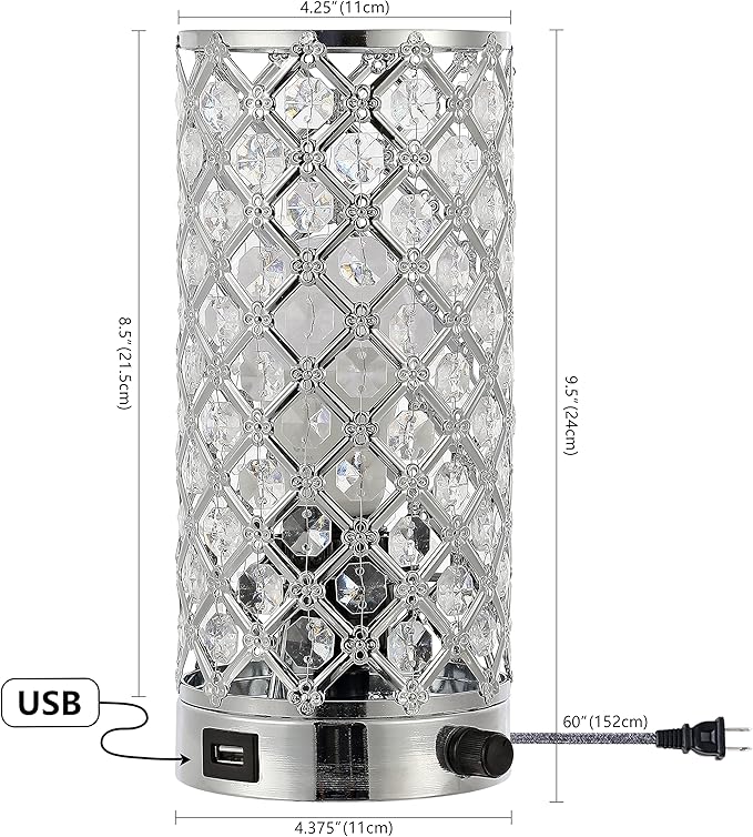 JONATHAN Y 9.5" Chrome Iron and Acrylic Mini Table Lamp, Mid-Century Modern Glam Uplight with USB Charging Port and Dimmable Smart Bulb, LED Bulb Included JYL1128A