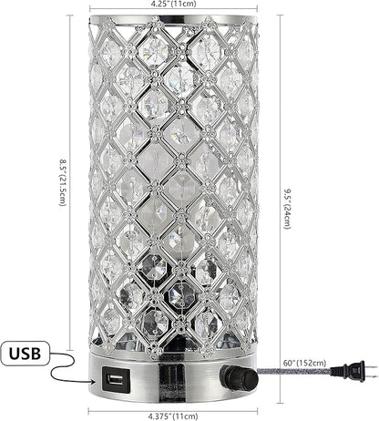 JONATHAN Y 9.5" Chrome Iron and Acrylic Mini Table Lamp, Mid-Century Modern Glam Uplight with USB Charging Port and Dimmable Smart Bulb, LED Bulb Included JYL1128A