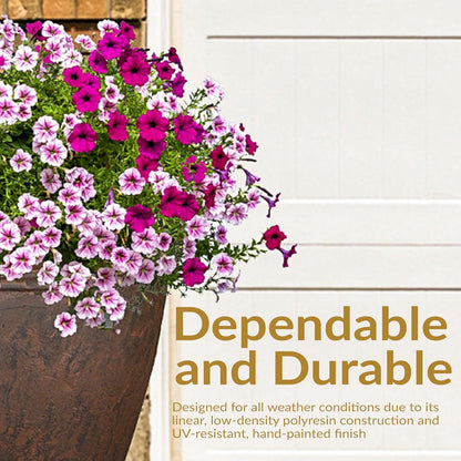 Sunnydaze 24-Inch Anjelica Large Plastic Pot for Plants - Outdoor Polyresin Round Planter with Drillable Drainage Holes - Rust - 4pk