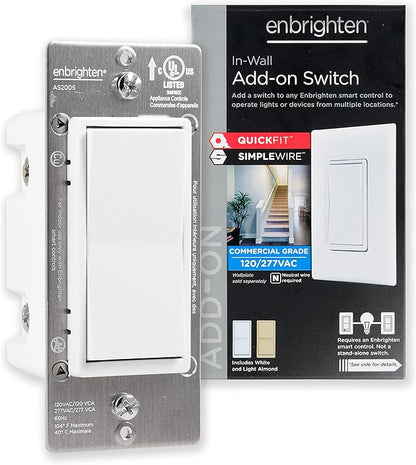 Enbrighten Add-On Switch QuickFit and SimpleWire, In-Wall Rocker Paddle, Z-Wave ZigBee Wireless Smart Lighting Controls, NOT A STANDALONE Switch, 46199 , White and Light Almond