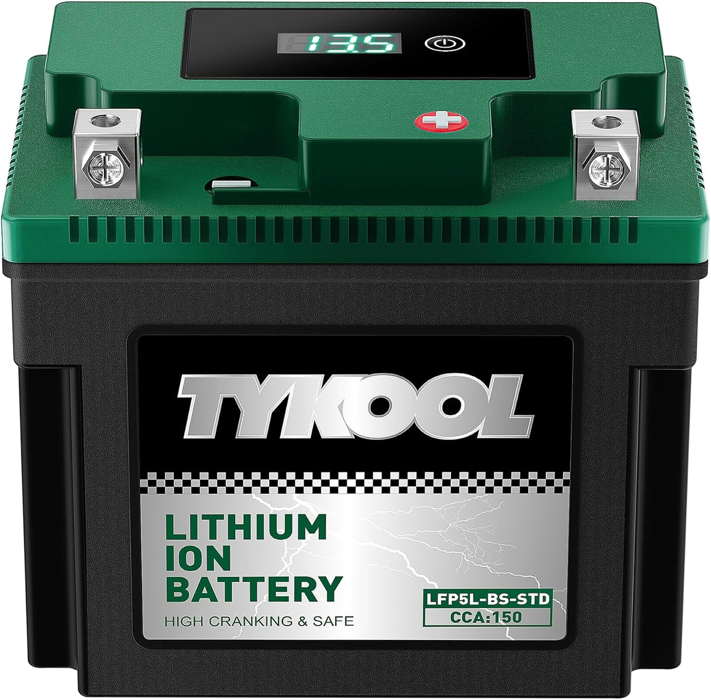 TYKOOL YTX5L-BS YTZ7S 2X Cranking Amps 150A, Lithium LiFePO4 Motorcycle Battery,12.8V 3Ah, Digital Readout, Fits for ATV,Honda Rukus Scooter,Moped