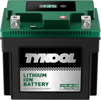 TYKOOL YTX5L-BS YTZ7S 2X Cranking Amps 150A, Lithium LiFePO4 Motorcycle Battery,12.8V 3Ah, Digital Readout, Fits for ATV,Honda Rukus Scooter,Moped