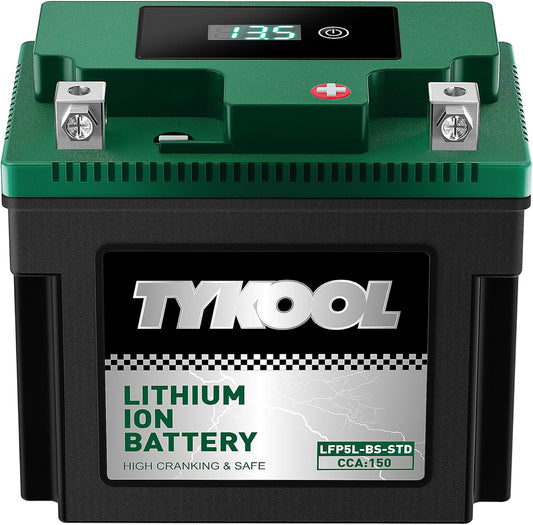 TYKOOL YTX5L-BS YTZ7S 2X Cranking Amps 150A, Lithium LiFePO4 Motorcycle Battery,12.8V 3Ah, Digital Readout, Fits for ATV,Honda Rukus Scooter,Moped