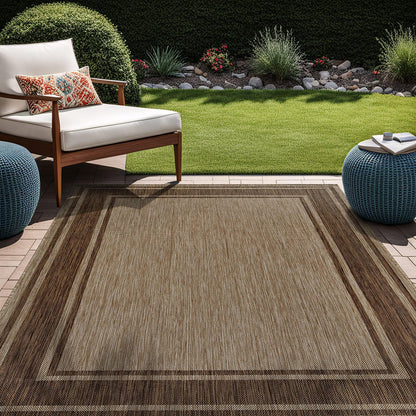 Beverly Rug Outdoor Rug 8x10 Modern Bordered Area Rugs for Indoor and Outdoor Patio Deck Porch Garden Waterproof Weather Sun Resistant Washable Outside Carpet (8 x 10 Jute)