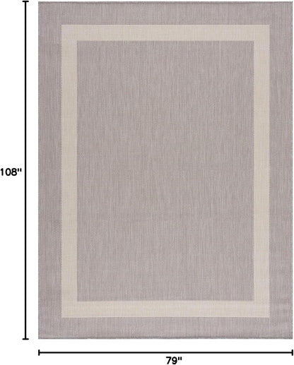 CAMILSON Outdoor Rug 6x9,Modern Outside Rugs for Patios Porches Waterproof Durable Washable Non-Shedding, Easy-to-Clean Indoor Outdoor Area Carpet (6 x 9, Bordered - Gray/White)