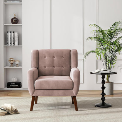 UIXE Accent Chair, Velvet Upholstered Armchair for Living Room, Modern Club Arm Chairs Comfy Single Sofa Button Tufted Bedroom Reading Seat - Skin Pink, Set of 4