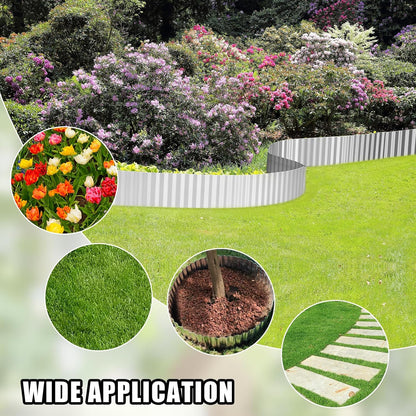 Corrugated Metal Garden Edging - 6 Inch X 10 FT Landscape Edging Border, Flexible Border for Garden Fence, Flower Bed, and Lawn (Silver)