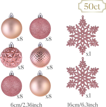 Valery Madelyn Christmas Tree Decorations Ornament Set for Fall Halloween, 50ct 2.36 Inches Pink Shatterproof Christmas Ball Ornaments Hanging Xmas Holiday Party Decor