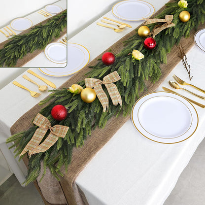 6FT Artificial Norfolk Pine Garland 2 Pack – Dense Green Christmas Garland, Real Touch Holiday Greenery for Front Door, Fireplace Mantel, Staircase, Indoor Outdoor Home Decoration