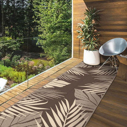 GENIMO Outdoor Rug 2.5' x 8' Waterproof for Patios Clearance, Reversible Outdoor Plastic Straw Camping Rug Carpet, Large Area Rugs Mats for RV, Camper, Deck, Balcony, Porch, Beach, Coffee&Beige