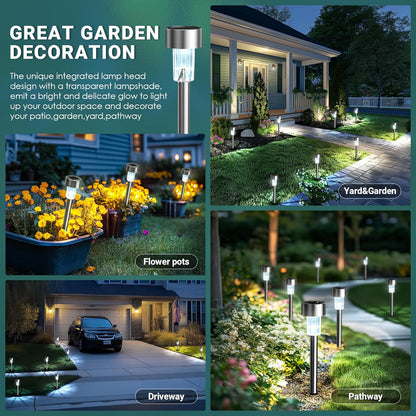 GIGALUMI Solar Lights Outdoor Waterproof, 12 Pack, Stainless Steel LED Solar Garden Lights for Patio, Lawn, Yard and Landscape, Cold White