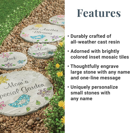 Let's Make Memories Personalized Mosaic Garden Stone - for Grandma, Mom – Small Stone - Personalize Message