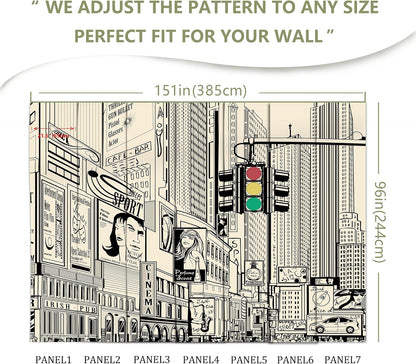 Vintage Yellow New York City Wall Mural Times Square Wallpaper for Bedroom Living Room(Not Peel and Stick)