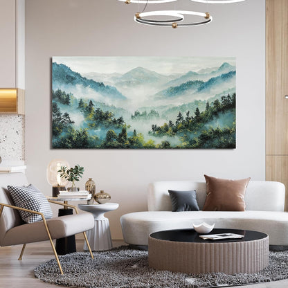 Canvas Wall Art Decor Artwork for Walls Mountain Botanical Wall Art Decor Large Landscape Wall Art for Living Room White Foggy Forest Wall Art Prints for Room Ofiice Bedroom Wall Decor 24" x 48"