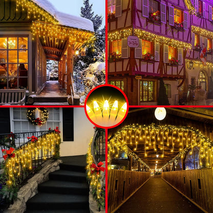 504LED 50ft Christmas Lights, 112Drops 12 Modes Warm White Christmas String Lights Outdoor Dimmable, Waterproof Christmas Decoration Fairy Lights with Timer for Indoor Eaves Party Patio Window Fence