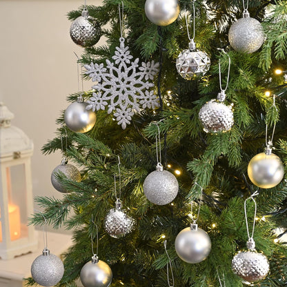Valery Madelyn Christmas Tree Decorations Ornament Set for Fall Halloween, 50ct 2.36 Inches Silver Shatterproof Christmas Ball Ornaments Hanging Xmas Holiday Party Decor