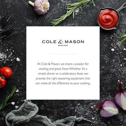 Cole & Mason Battersea Electronic Salt & Pepper Mill Gift Set - One-Button Electric Spice Grinder with Large Grinding Chamber - Adjustable Grind Knob - Electric Kitchen Tool - Stainless Steel