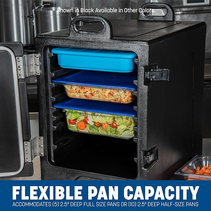 Carlisle FoodService Products Insulated Food Pan Carrier and Warmer, Front-Loading with Handles, Holds 5 Full or 10 Half 2.5" Pans (Sold Separately) with Rugged PE Shell and PU Insulation, Black