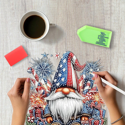SENQAO Gnome Diamond Art Hanging Kit for Adult, Special Shaped Rhinestone, Double Sided DIY Acrylic Diamond Art Painting Window Pendants Home Garden Wall Hanging Kits Hanging Ornament(4Th of July)