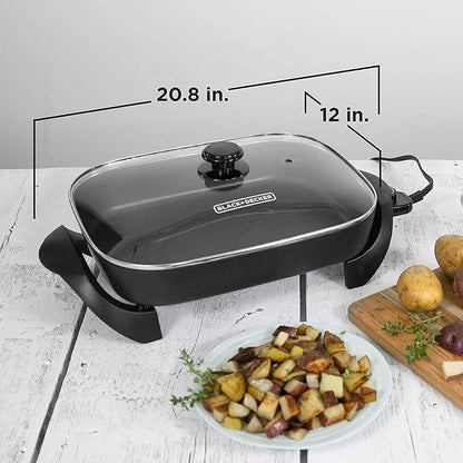 BLACK+DECKER Electric Skillet,Variable Temperature Control,Nonstick Cooking Surface,Dishwasher Safe,Tempered Glass Lid,12"x15",(Pack of 2)