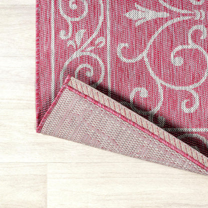 JONATHAN Y Vintage Filigree Indoor Outdoor Square Area Rug 5X5 Fuchsia/Light Gray, Charleston Textured Weave for Backyard, Patio, Porch, Easy-Cleaning, Pet-Friendly, Non-Shedding (SMB106J-5SQ)