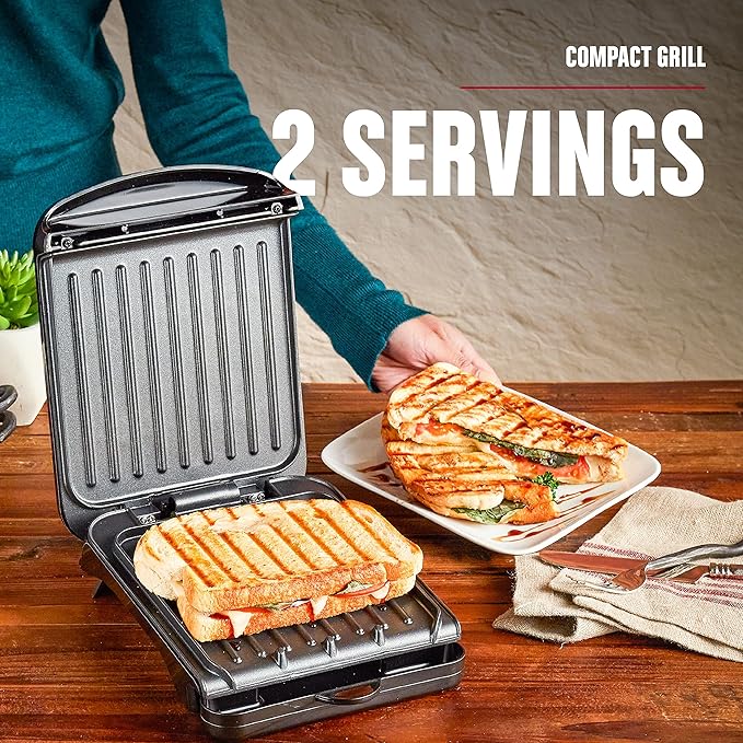 George Foreman 2-Serving Classic Plate Electric Indoor Grill and Panini Press,Black,GRS040B,(Pack of 2)