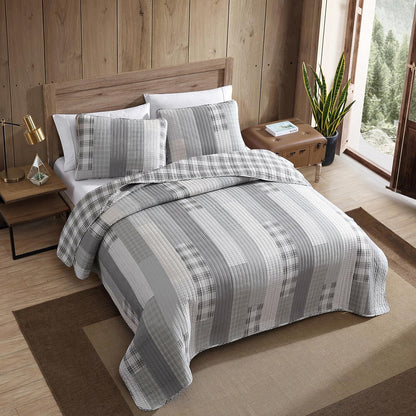 Eddie Bauer - Twin Quilt Set, Cotton Reversible Bedding with Matching Sham, Home Decor for All Seasons (Fairview Grey, Twin)
