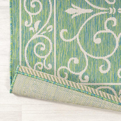 JONATHAN Y Vintage Filigree Indoor Outdoor Round Area Rug 5 Ft Green/Ivory, Charleston Textured Weave for Backyard, Patio, Porch, Easy-Cleaning, High Traffic, Pet-Friendly, Non-Shedding (SMB106K-5R)
