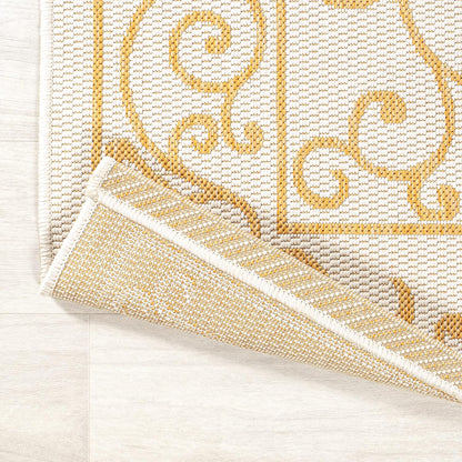JONATHAN Y Vintage Filigree Indoor Outdoor Area Rug 4X6 Cream/Yellow, Charleston Textured Weave for Backyard, Patio, Porch, Easy-Cleaning, High Traffic, Pet-Friendly, Non-Shedding (SMB106M-4)