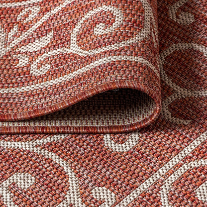 JONATHAN Y Vintage Filigree Indoor Outdoor Square Area Rug 5X5 Red/Beige, Charleston Textured Weave for Backyard, Patio, Porch, Easy-Cleaning, High Traffic, Pet-Friendly, Non-Shedding (SMB106B-5SQ)
