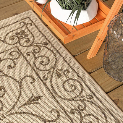 JONATHAN Y Vintage Filigree Indoor Outdoor Runner Rug 2X8 Beige/Brown, Charleston Textured Weave for Backyard, Patio, Porch, Easy-Cleaning, High Traffic, Pet-Friendly, Non-Shedding (SMB106A-28)