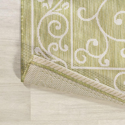 JONATHAN Y Vintage Filigree Indoor Outdoor Area Rug 5X8 Green/Cream, Charleston Textured Weave for Backyard, Patio, Porch, Easy-Cleaning, High Traffic, Pet-Friendly, Non-Shedding (SMB106H-5)