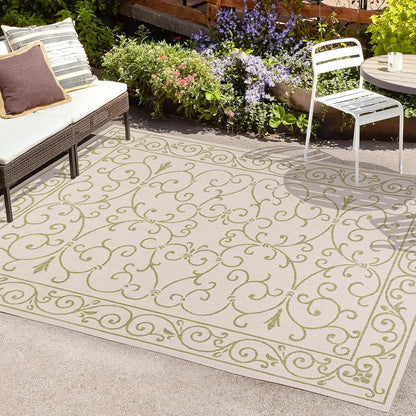 JONATHAN Y Vintage Filigree Indoor Outdoor Area Rug 3X5 Cream/Green, Charleston Textured Weave for Backyard, Patio, Porch, Easy-Cleaning, High Traffic, Pet-Friendly, Non-Shedding (SMB106I-3)