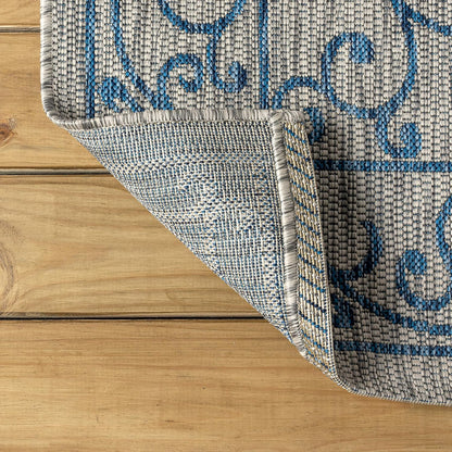 JONATHAN Y Vintage Filigree Indoor Outdoor Square Area Rug 8X8 Gray/Navy, Charleston Textured Weave for Backyard, Patio, Porch, Easy-Cleaning, High Traffic, Pet-Friendly, Non-Shedding (SMB106C-8SQ)