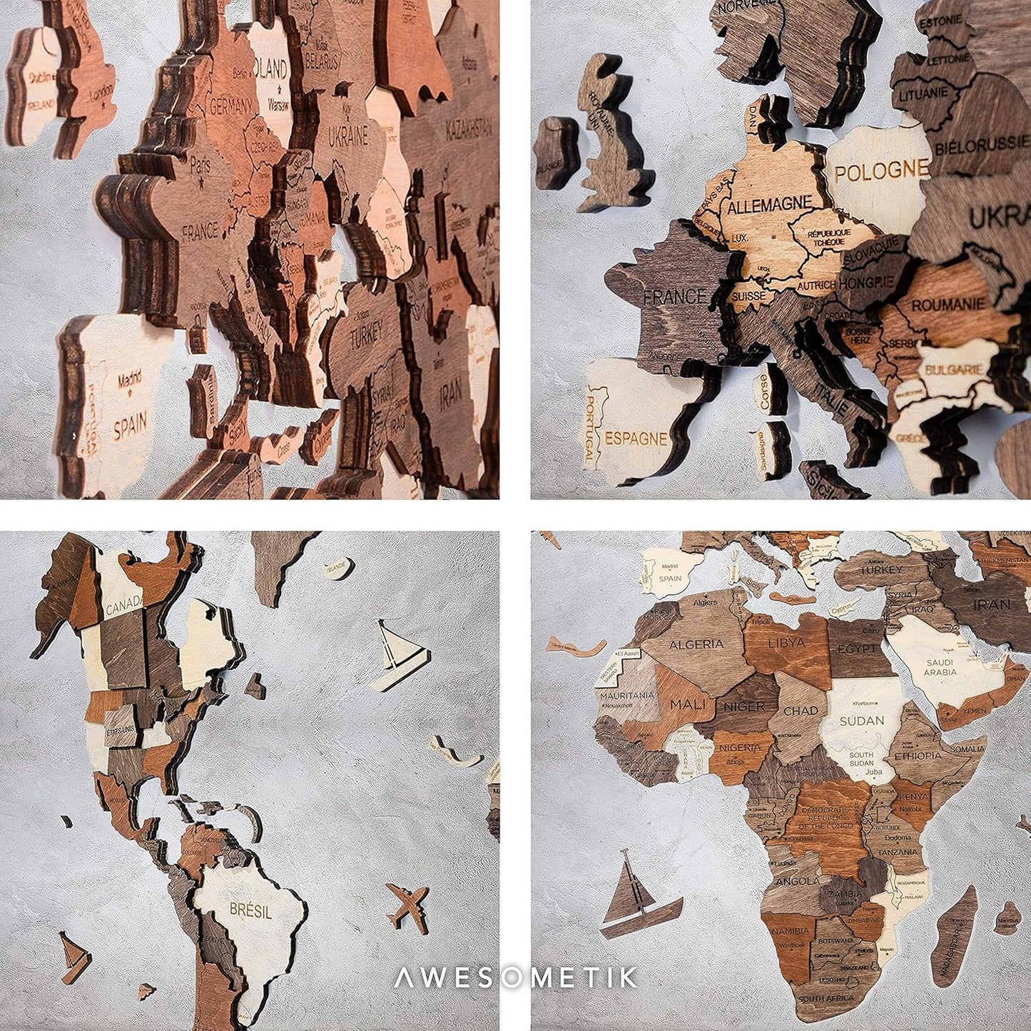 Handmade 3D Wood World Map Wall Art Large Wall Decor Track Your World Travels - Special For Home, Kitchen And Office (Large, Multicolor)