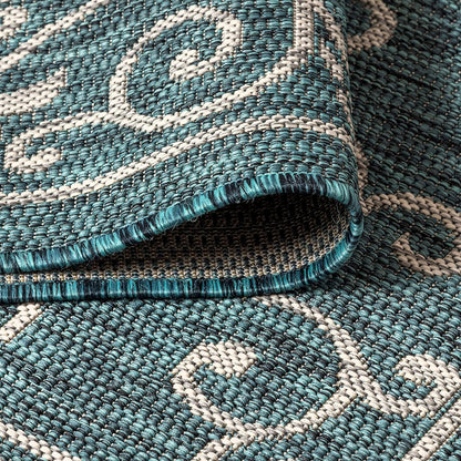 JONATHAN Y Vintage Filigree Indoor Outdoor Octagon Area Rug 8 Ft Teal/Gray, Charleston Textured Weave for Backyard, Patio, Porch, Easy-Cleaning, High Traffic, Pet-Friendly, Non-Shedding SMB106F-8TGN