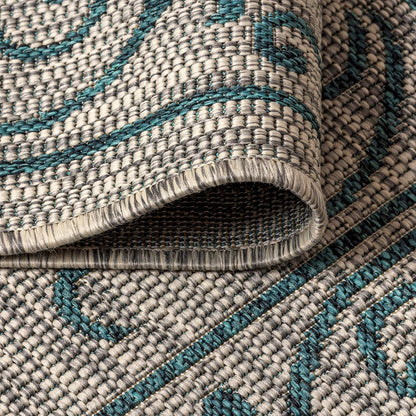JONATHAN Y Vintage Filigree Indoor Outdoor Round Area Rug 8 Ft Gray/Teal, Charleston Textured Weave for Backyard, Patio, Porch, Easy-Cleaning, High Traffic, Pet-Friendly, Non-Shedding (SMB106E-8R)