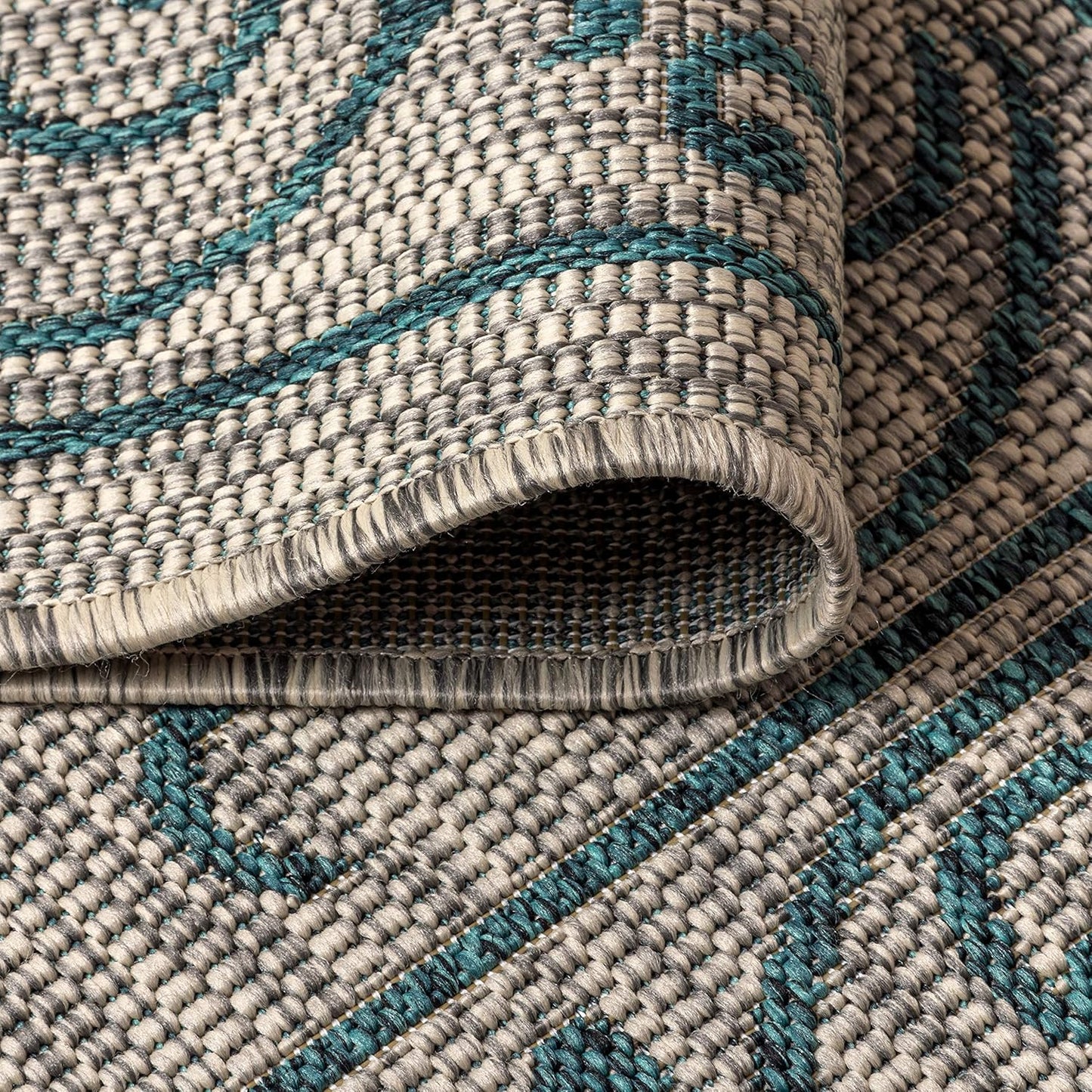 JONATHAN Y Vintage Filigree Indoor Outdoor Area Rug 3X5 Gray/Teal, Charleston Textured Weave for Backyard, Patio, Porch, Easy-Cleaning, High Traffic, Pet-Friendly, Non-Shedding (SMB106E-3)