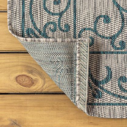 JONATHAN Y Vintage Filigree Indoor Outdoor Area Rug 6X9 Gray/Teal, Charleston Textured Weave for Backyard, Patio, Porch, Easy-Cleaning, High Traffic, Pet-Friendly, Non-Shedding (SMB106E-6)