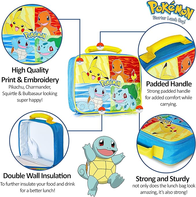 Pokemon Insulated Lunch Bag - Pikachu Lunch Case for School, Travel, Days Out (Yellow/Multi)