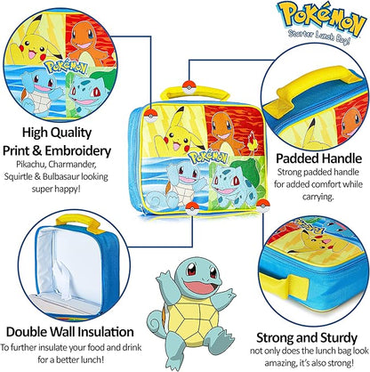 Pokemon Insulated Lunch Bag - Pikachu Lunch Case for School, Travel, Days Out (Yellow/Multi)